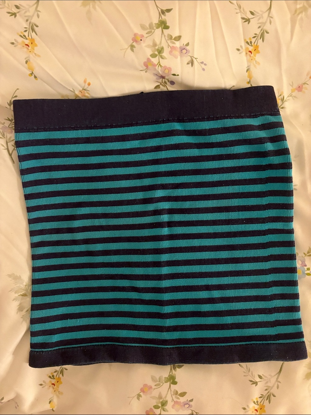 Urban Outfitters Navy and Teal Striped Tube Top